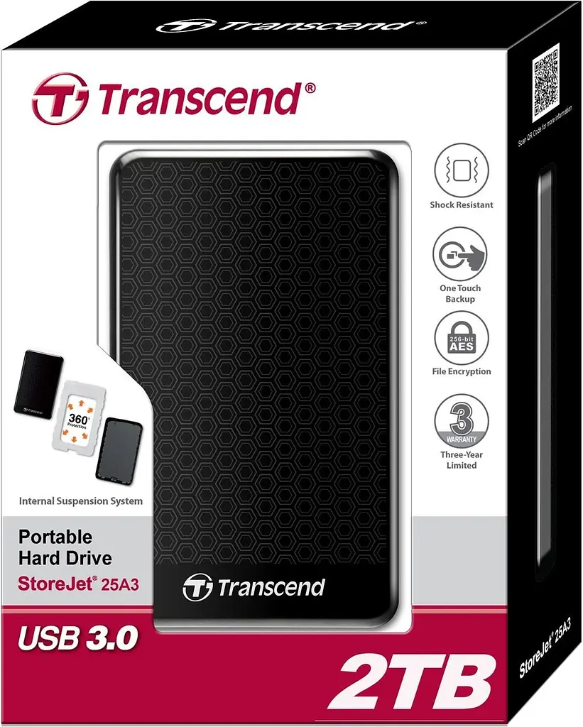 Зовнішній жорсткий диск 2TB Transcend StoreJet 25A3 2.5" USB 3.0 Black (TS2TSJ25A3K) - фото 4