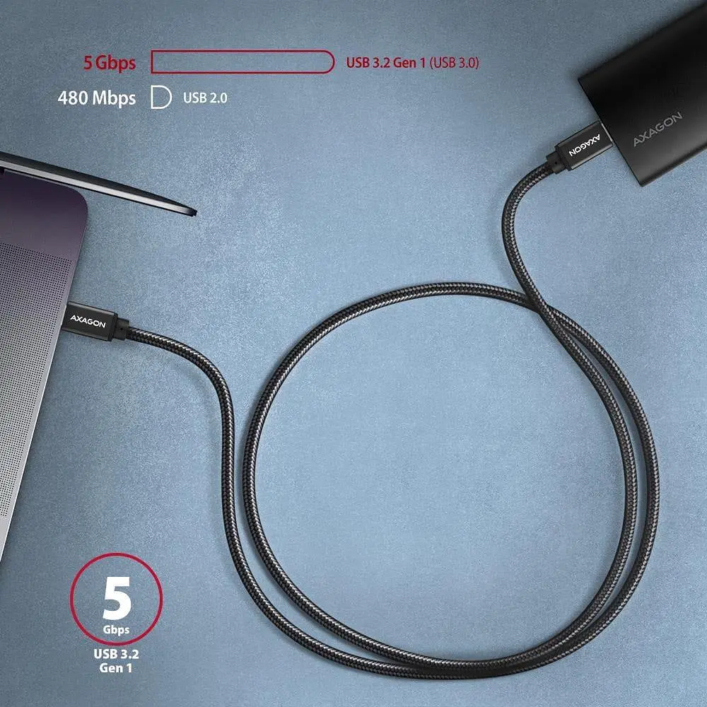 Кабель AXAGON BUCM3-CM10AB USB-C-USB-C 3.2 Gen 1 1m, PD 60W, 3A, чорний (BUCM3-CM10AB) - фото 4
