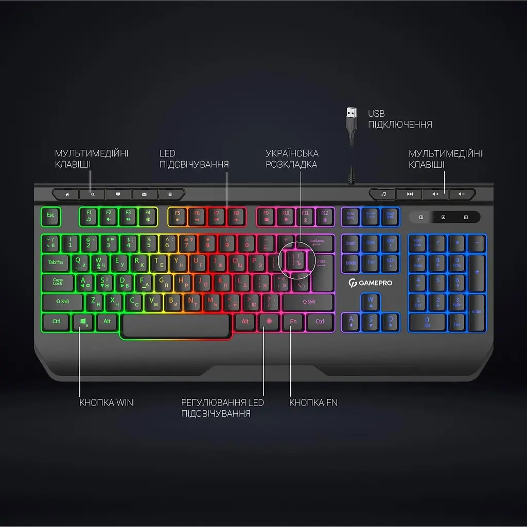 Клавиатура GamePro GK550 RGB USB Black (GK550) - фото 9