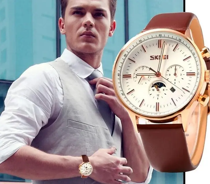 Чоловічий годинник Skmei 9117 Gold Brown класичні - фото 4