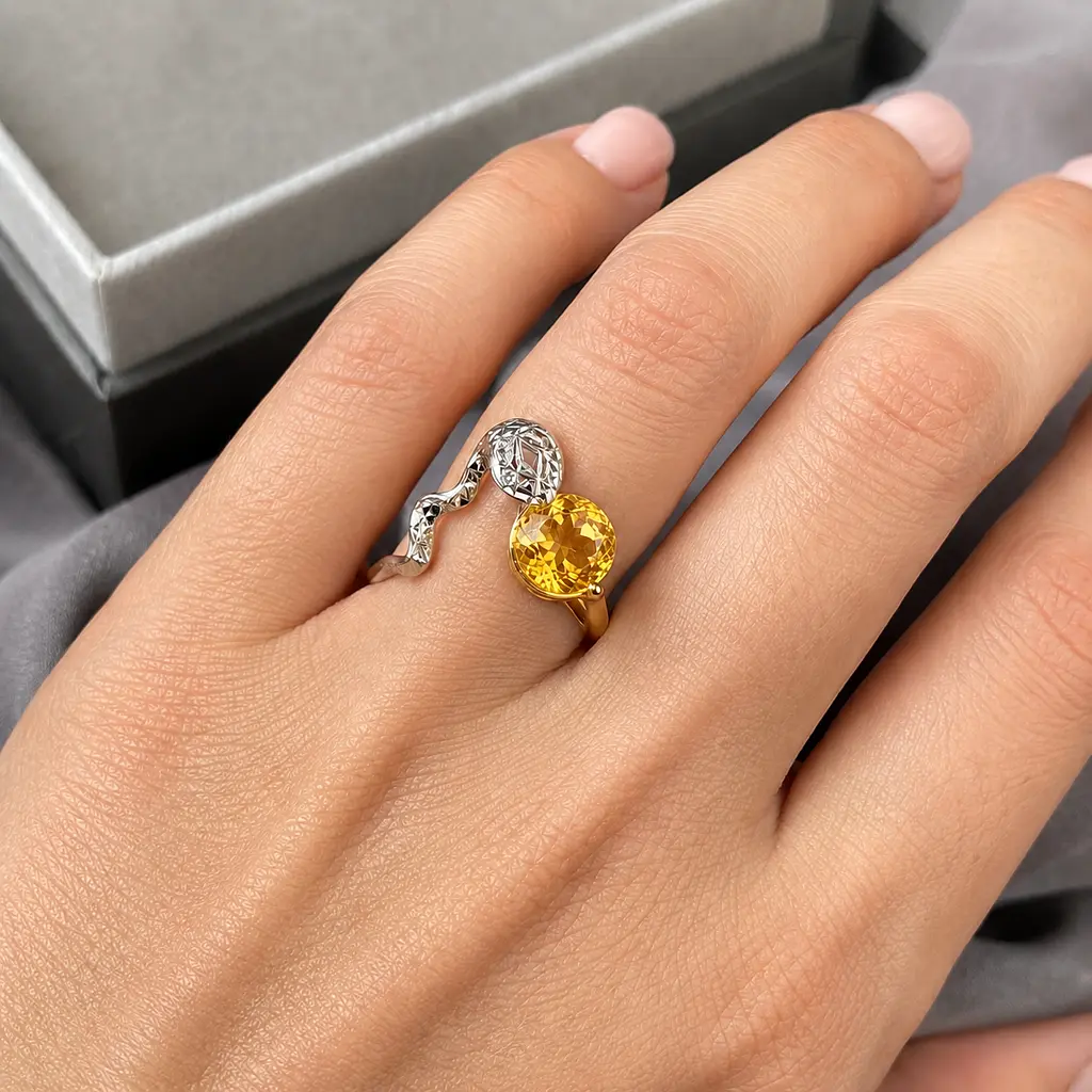 Кільце «Змія» з червоного й білого золота з цитрином К-0726 19.5 - фото 6