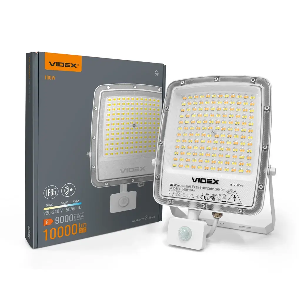 Прожектор Videx F5 100W 3000-5000-6500K з датчиком руху 230V White (VL-F5-100CW-S) - фото 12