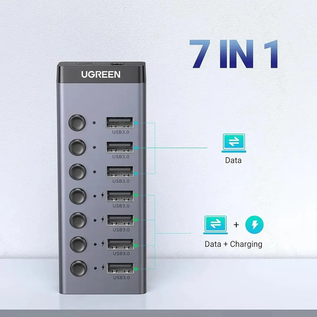 Хаб USB 3.0 -> USB to 7xUSB 3.0 з додатковим живленням Type-C 12V 2A CM481 Ugreen - фото 6
