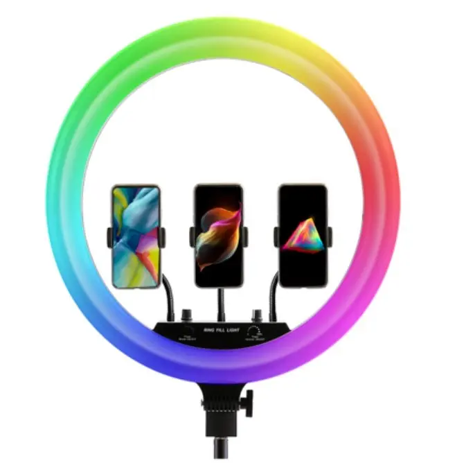 Кільцева світлодіодна LED лампа RIAS MJ18 RGB на 3 тримачі, USB, дротове управління 45 см - фото 2