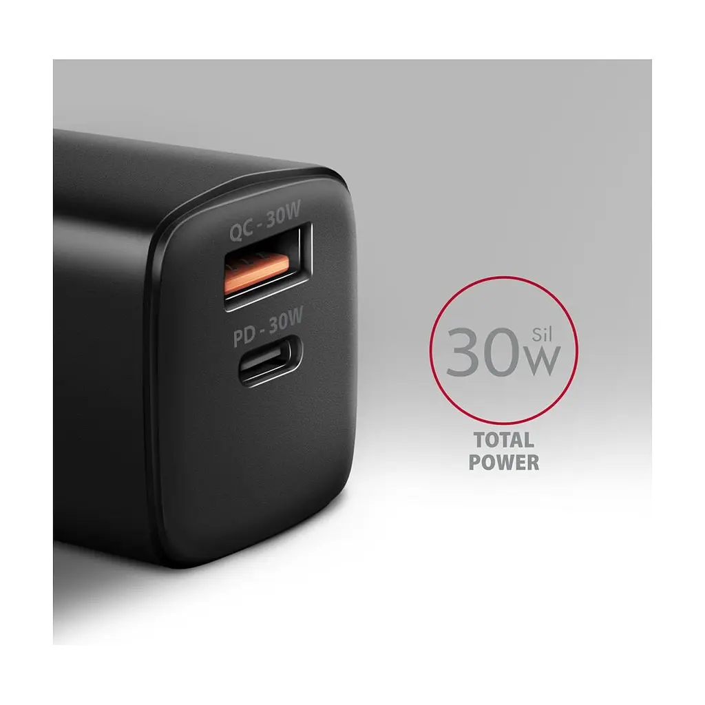 Зарядний пристрій AXAGON 1xUSB QC4.0 + 1xUSB-C PD30W PPS black (ACU-PQ30) - фото 4