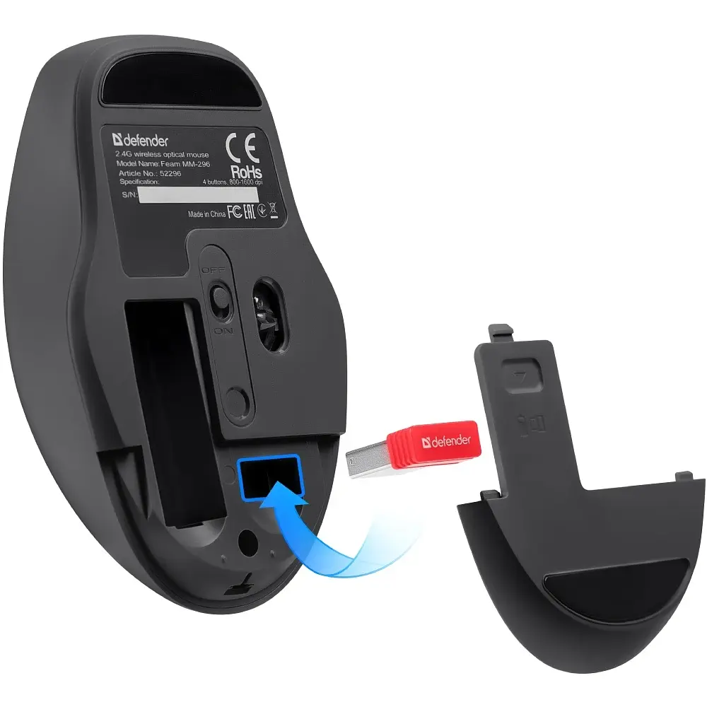 Компьютерная мышь Defender Feam MM-296 Black 52296 teh0022052 - фото 3