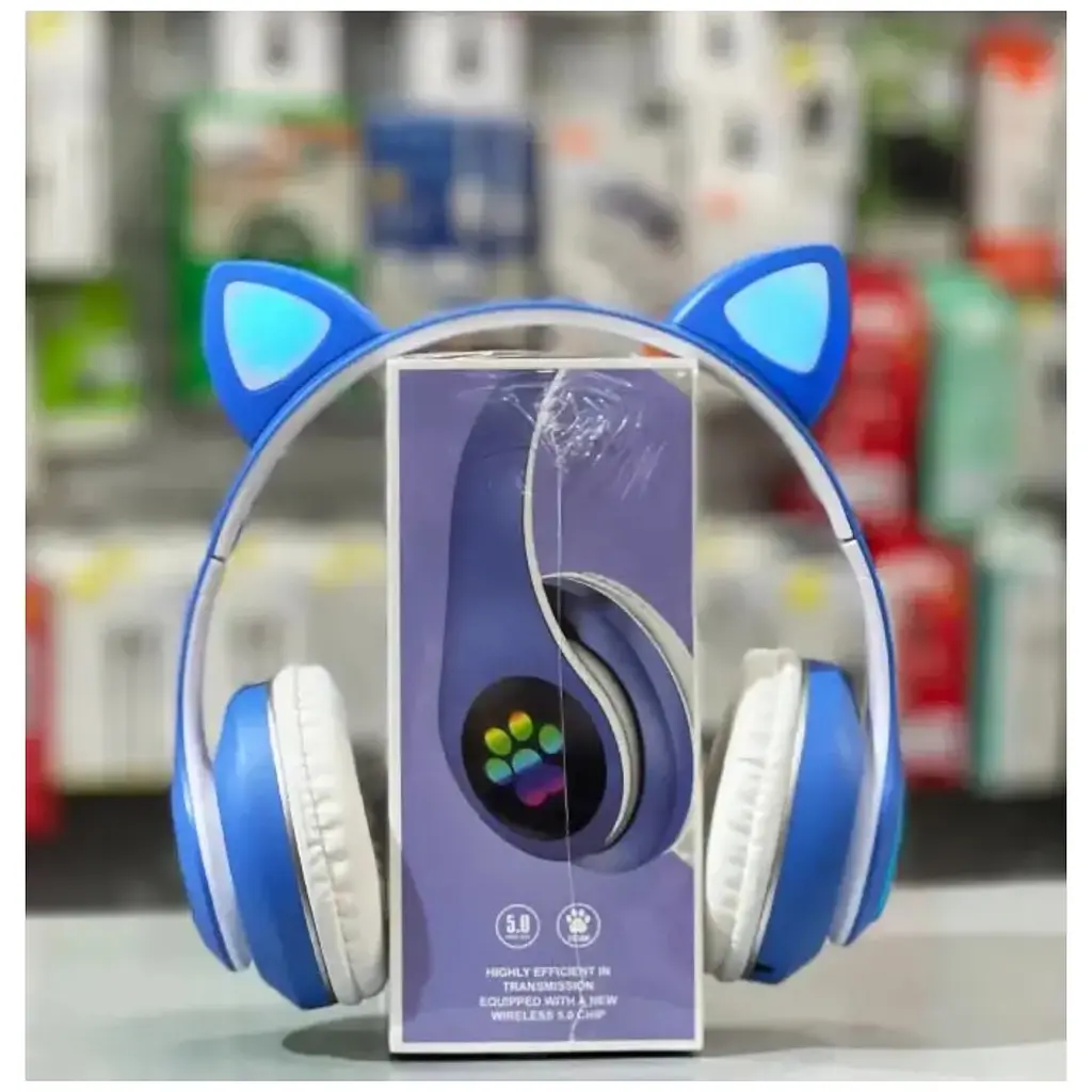 Беспроводные детские наушники Cat Ear STN-28 Bluetooth с кошачьими ушками светящимися синие - фото 3