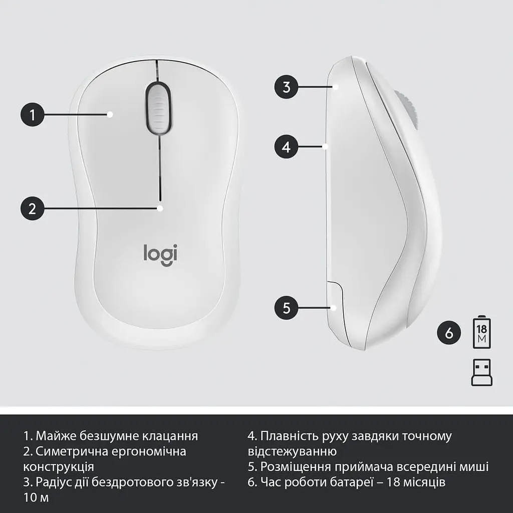 Комплект (Клавіатура та миша) Logitech MK295 Silent Combo Wireless Off-White (920-009824) - фото 7