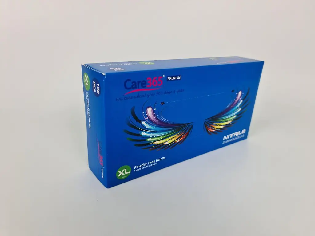 Рукавички одноразові нітрилові сині CARE 365, розмір XS, 100 шт, неопудрені, для огляду, клінінгу та сервісу