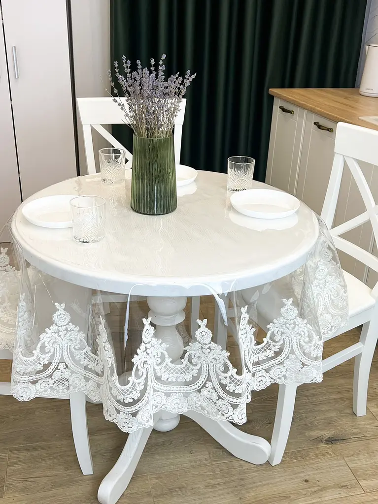 Силіконова скатертина з молочним мереживом Арка Elit 130х120 см - фото 4