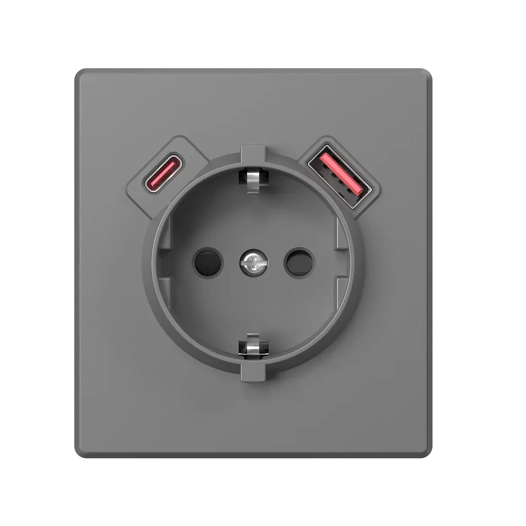 Розетка одинарна із заземленням USB-A+C 20W сірий графіт VIDEX NOTA (VF-NT-SK1GUC-GR) VIDEX (28883-000) - фото 2