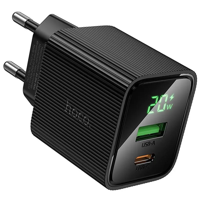 Мережевний зарядний пристрій Hoco CS83A Excellent with digital display PD20W+QC3.0 1USB-A/1C Black - фото 3