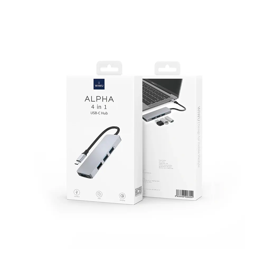 Хаб розгалужувач Wiwu алюмінієвий Usb-C на 4 Usb 3.0 порти Alpha 440 Pro 4 in 1 Hub - фото 3