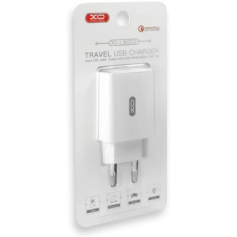 Сетевое зарядное устройство XO L36 QC 3.0 18W/1USB White - фото 4