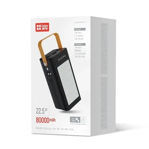 Універсальна мобільна батарея 80000 mAh, Black, 22.5 Вт ColorWay teh0027632 - фото 4