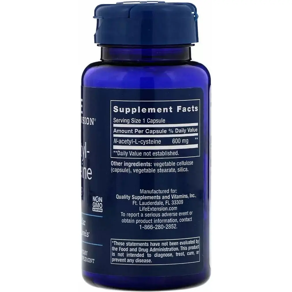 N-ацетил-L-цистеїн Life Extension NAC N-Acetyl-L-Cysteine 600 мг 60 капсул - фото 2