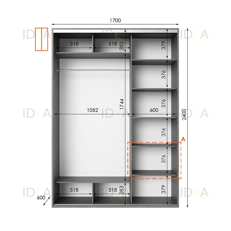 Шафа-купе Idea серія 1 170 x 60 x 240 см Венге темний Дзеркало - фото 2