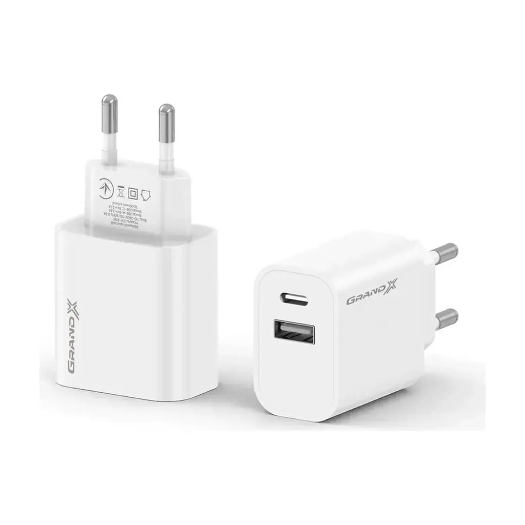 Зарядний пристрій Grand-X 1xUSB-C + 1xUSB 21W OCP white (CH-21W) - фото 2
