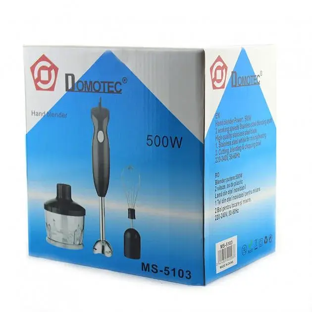Блендер занурювальний Domotec MS-5103 3 в 1 з ножами з нержавіючої сталі з чашею склянкою та насадками в комплекті 500 W - фото 3