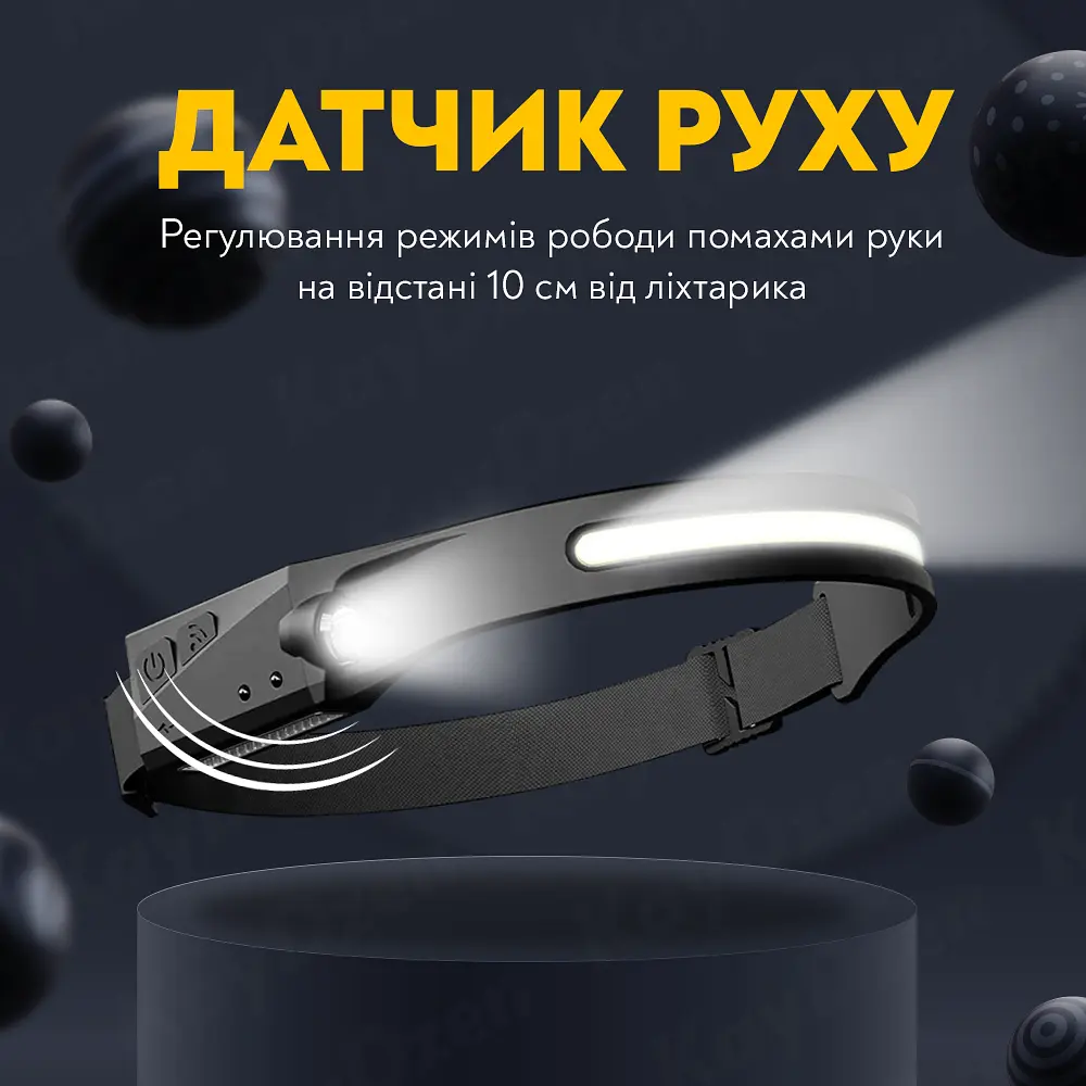 Світлодіодний LED ліхтар налобний з акумулятором ліхтарик акумуляторний туристичний ліхтарик для риболовлі, велосипедний ліхтарик з датчиком руху UKC G28 - фото 6