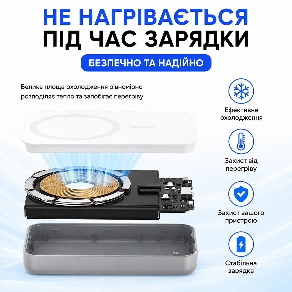 Магнітний повербанк MagSafe 5000 мА·год — ультратонкий, з двосторонньою зарядкою. Білий - фото 8