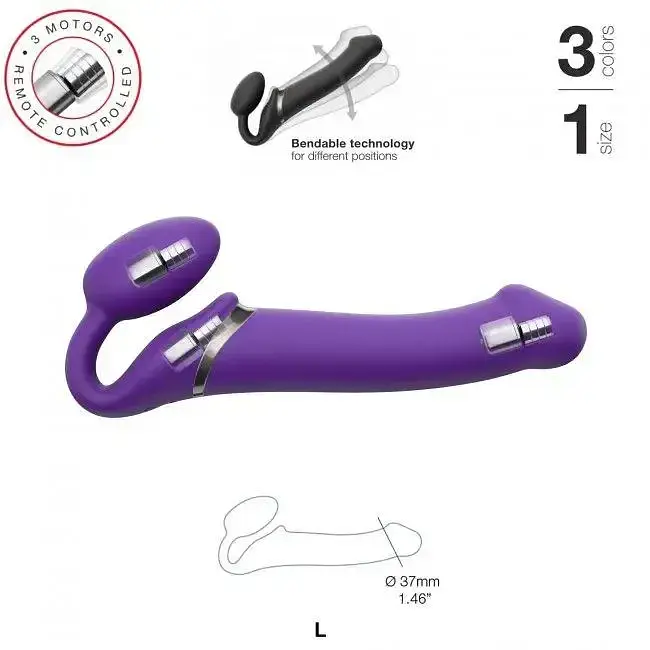 Безремневый страпон Strap-On-Me Vibrating Violet L регулируемый с вибрацией и пультом ДК диаметр 3.7 см. - фото 5