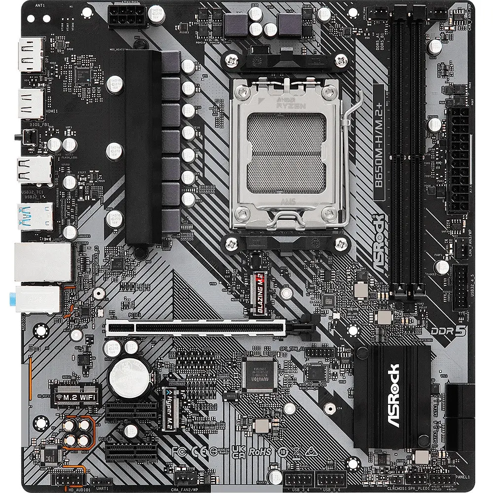 Материнська плата ASRock B650M-H/M.2+ (AM5/B650, 2xDDR5, PCIex16, DP/HDMI, 4xSATA, 2xM.2, GLan, 7.1ch, mATX) - фото 6