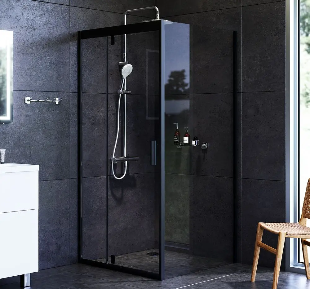 Душова кабіна Am.Pm Gem Square Pivot 90x90 см без піддону black W90UG-404-090BT, Чорний, прозорий, чорний - фото 2