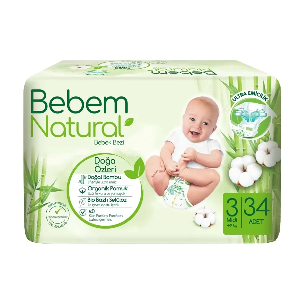 Підгузки Bebem Natural 3 midi 4-9 кг 34 шт (8690536806010)