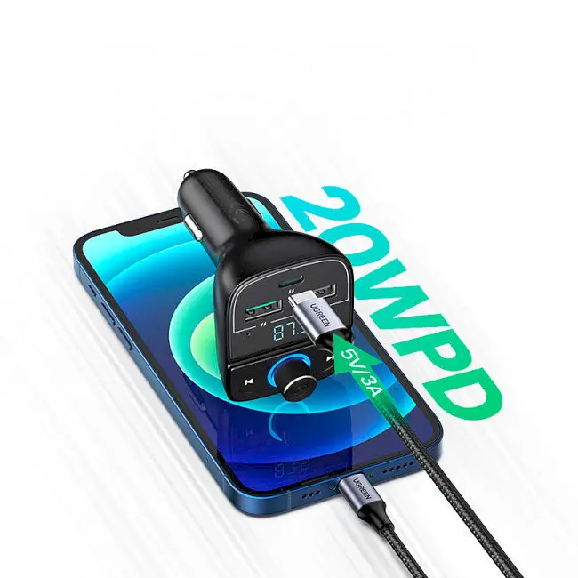 FM-модулятор UGREEN CD229 bluetooth Car Charger (5.0+PD+QC3.0+USB Flash Drive+TF) (чорний) (80910) - фото 2