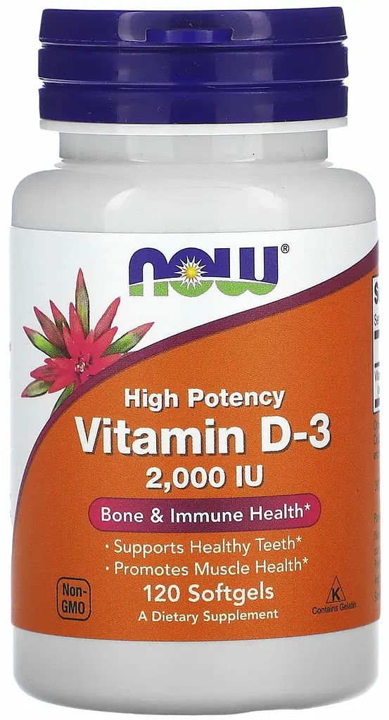Вітамін D3 високоефективний 2000 МО 120 капсул NOW Foods