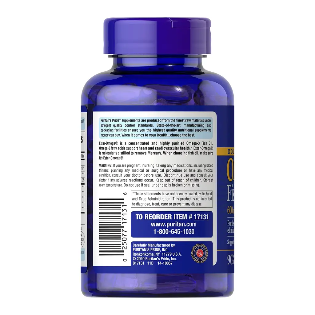 Омега-3 Puritans Pride Double Strength Fish Oil 1200 мг / 600 мг 90 sgels - фото 3