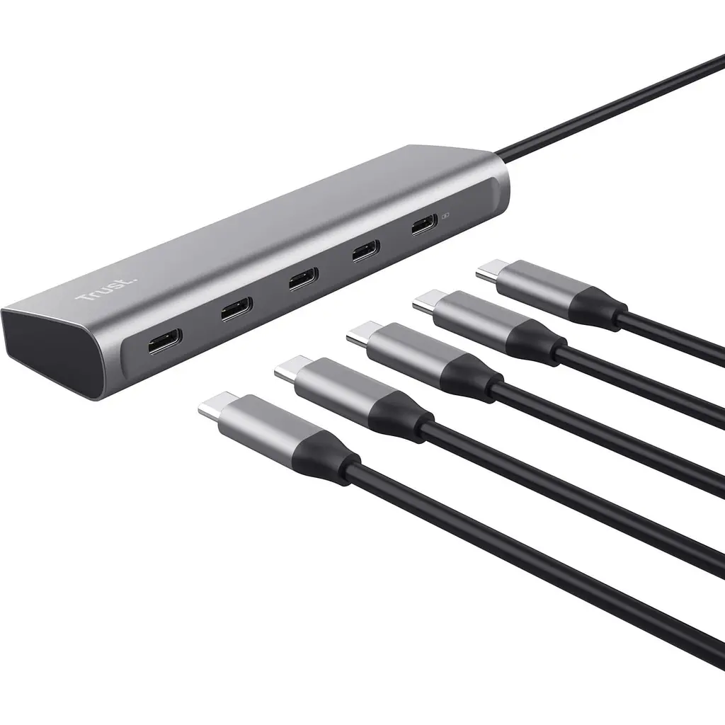 USB-Хаб Trust Halyx USB-C 5xUSB-C , Алюміній, 0.1м, сірий (25136_TRUST) - фото 5