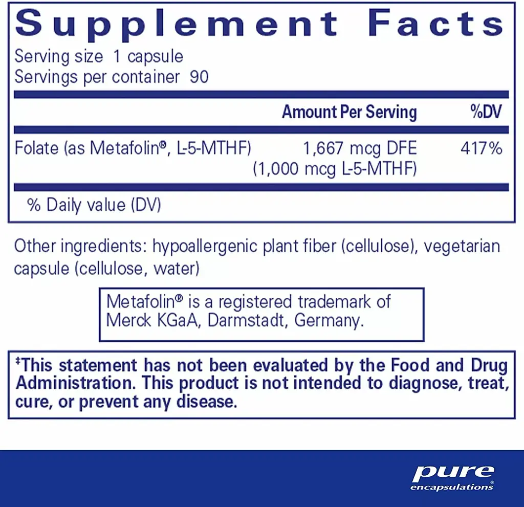 Фолат Pure Encapsulations Folate 1000 мг 90 капсул - фото 2