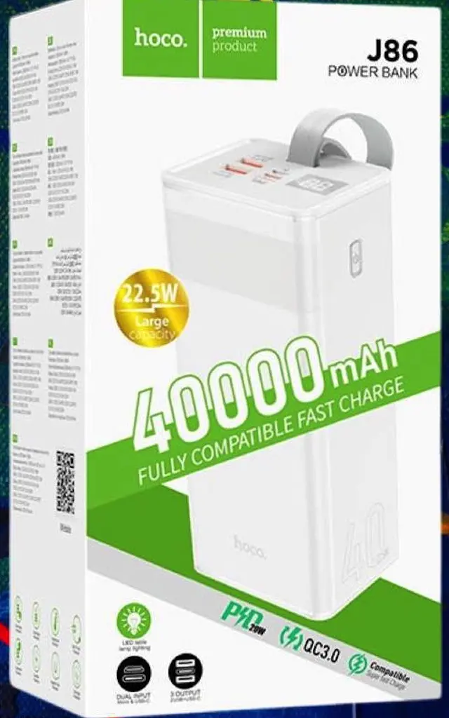 Портативний зарядний пристрій для телефону Power bank HOCO J86 Powermaster з ліхтарем 40000mAh Білий - фото 5