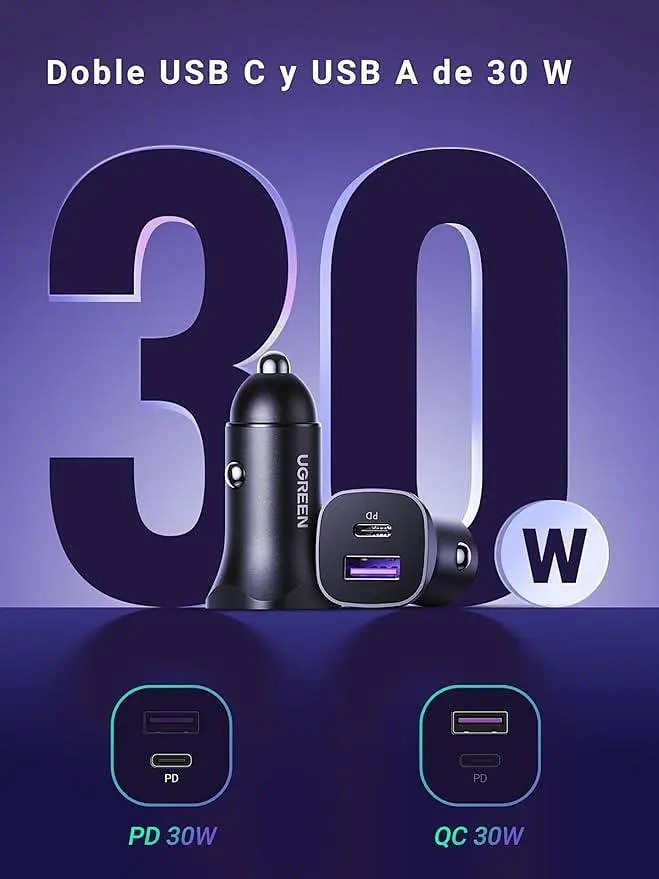Автомобільний зарядний пристрій Ugreen 30W PD Quick Charge 3.0 Black (CD130) - фото 2