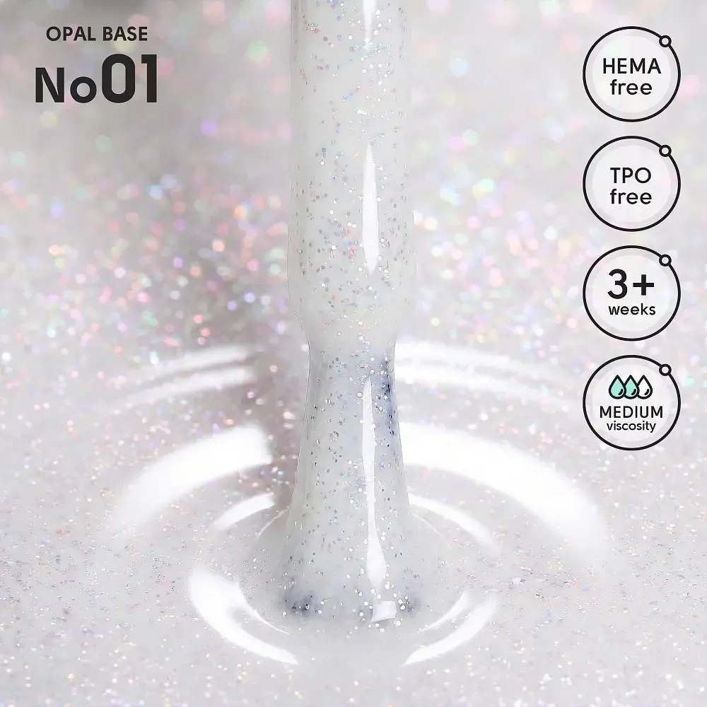 Камуфлююча база для гель-лаку з шимером 01 Opal Base Shelly 12 мл - фото 2