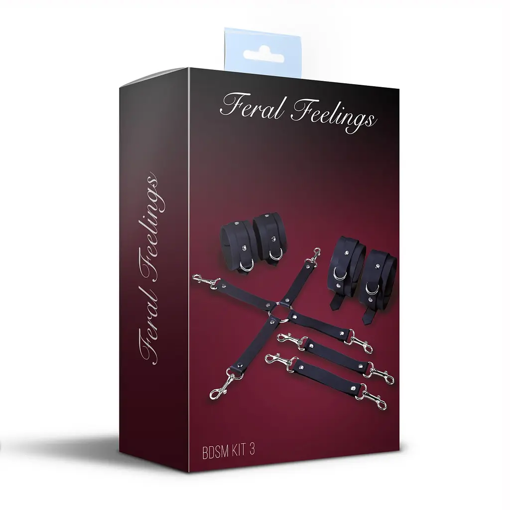 Набір для БДСМ Feral Feelings BDSM Kit 3 Black, наручники, поножі, хрестовина - фото 2