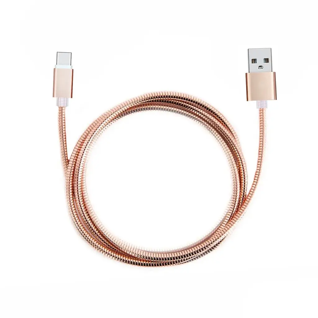 Кабель USB Type-C Spring 1 м, металева оплітка, рожеве золото