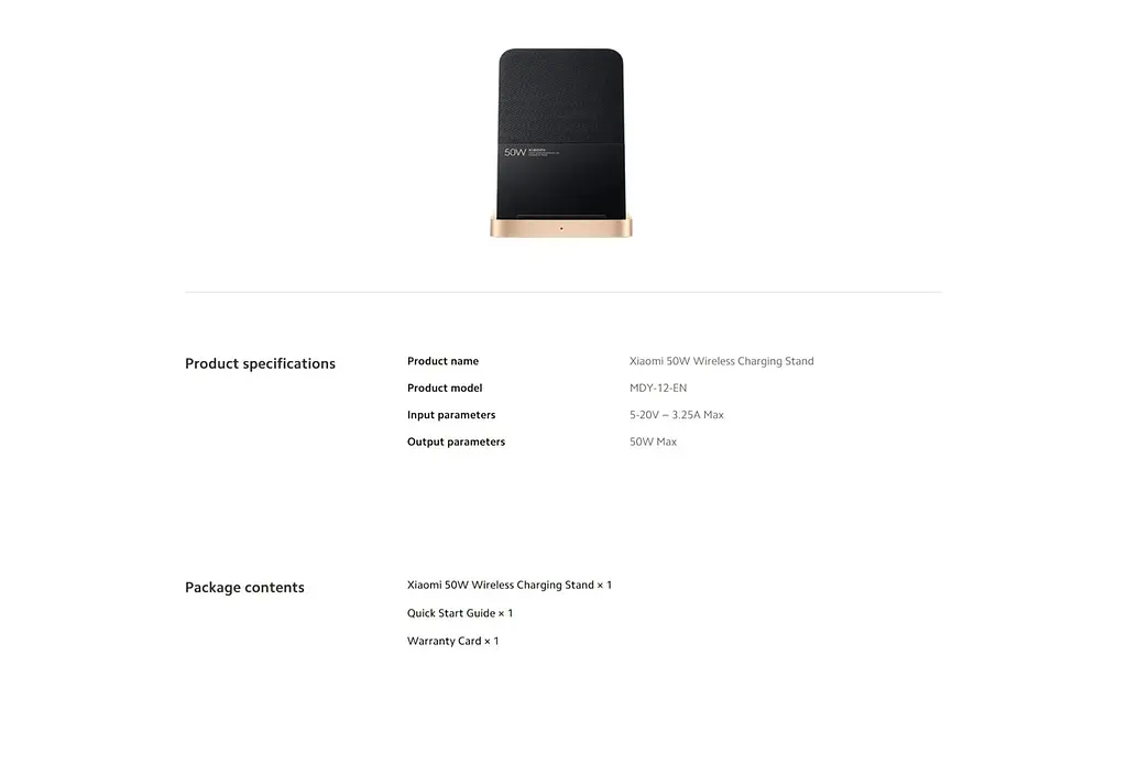 Беспроводное зарядное устройство для Xiaomi 50 W Wireless Charger Stand (MDY-12-EN, BHR5835CN) - фото 6
