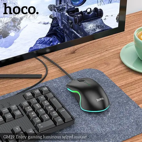 Комп'ютерна Миша HOCO GM19 Enjoy gaming luminous wiчервоний mouse Чорна - фото 4