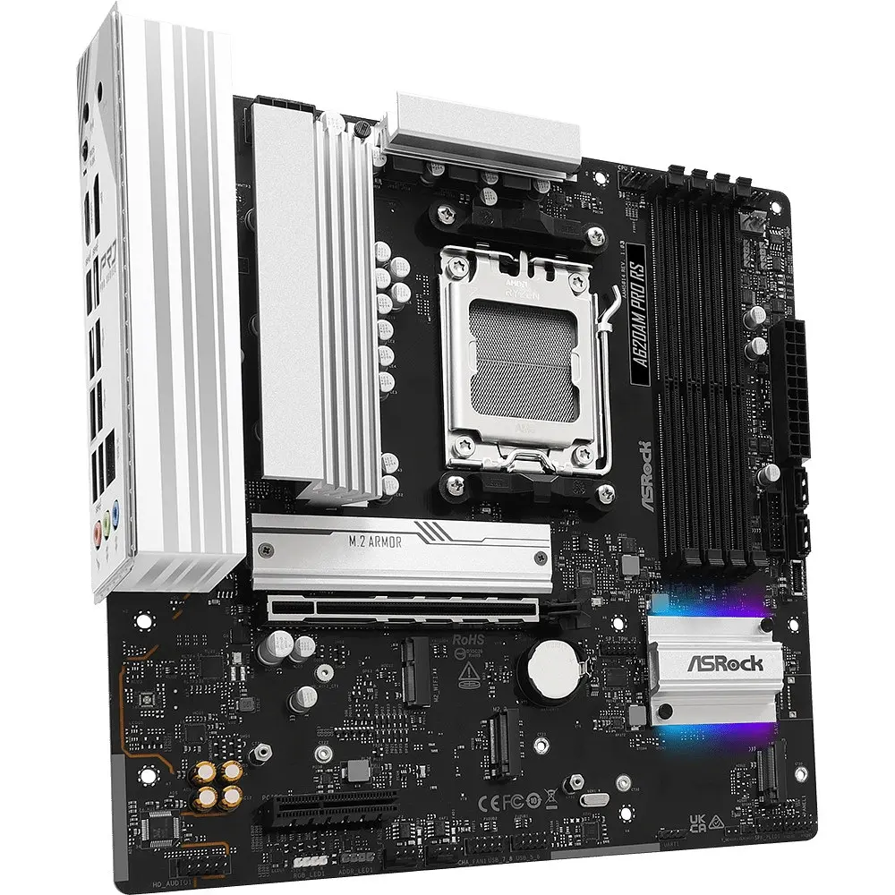 Материнська плата ASRock A620AM PRO RS (AM5/A620A, 4xDDR5, PCIex16, DP/HDMI, 2xSATA, 3xM.2, 2.5GLan, 8ch, mATX) - фото 2