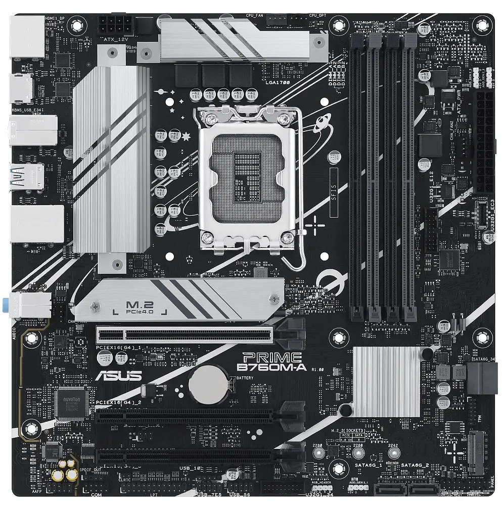 Материнська плата LGA1700, Asus PRIME B760M-A-CSM, B760, 4xDDR5, Int.Video(CPU), 4xSATA3, 2xM.2, 3xPCI-E 4.0 x16, Realtek 7.1, Realtek 2.5Gb, 5xUSB3.2/7xUSB2.0, HDMI/DP, MicroATX - фото 2