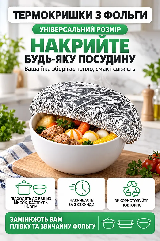Фольговані захисні кришки-чохли на гумці для посуду 11-28 см, 10 шт., одноразові термостійкі для збереження тепла їжі Синій 88656 - фото 5