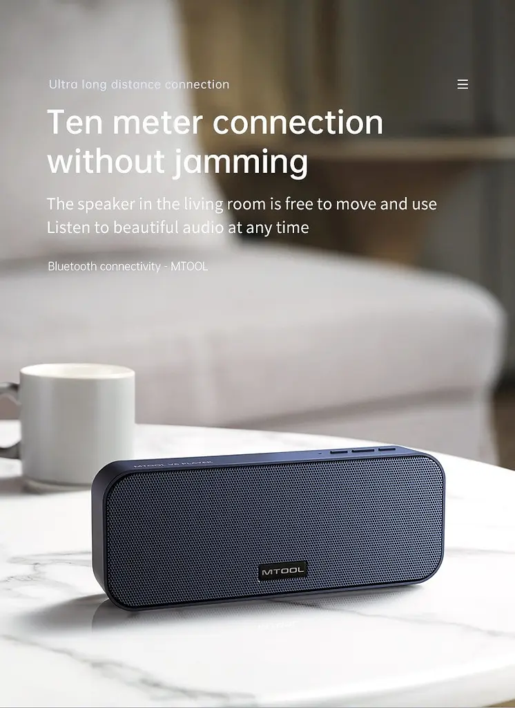Портативна Bluetooth-колонка Mtool V6 зі стереозвуком і глибокими басами синій - фото 5