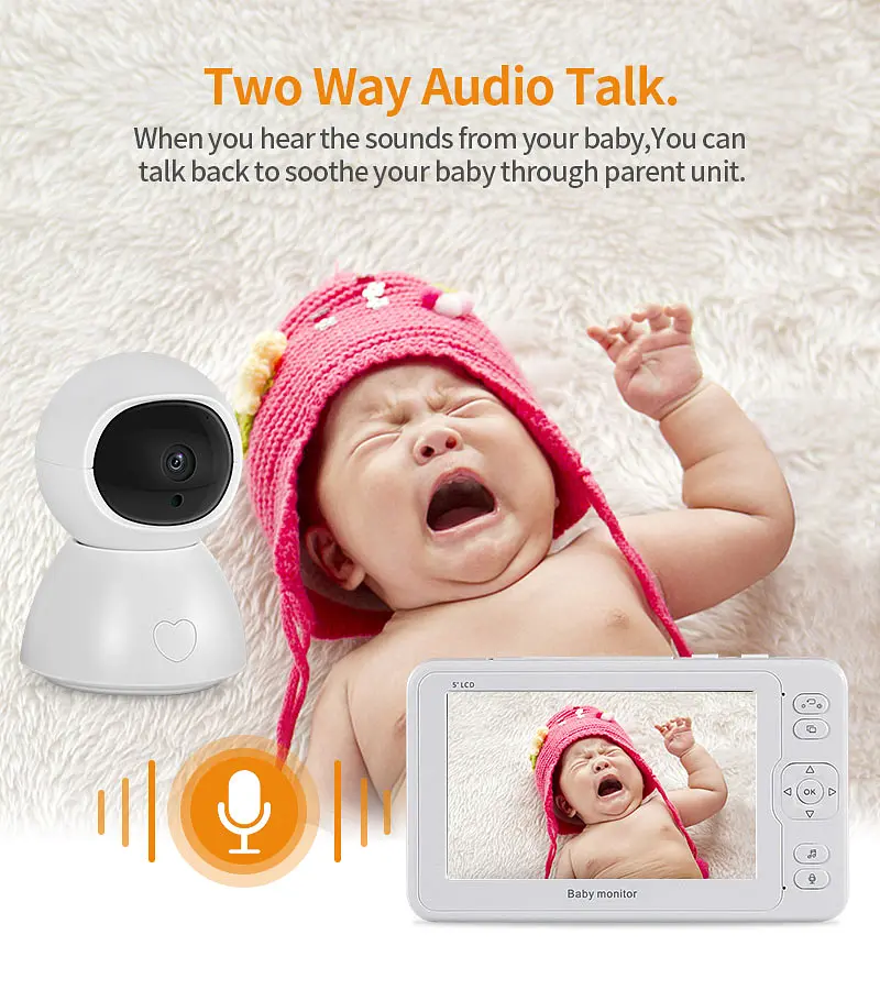 Видеоняня INQMEGA BM288 baby monitor беспроводная с большим 5" дюймовым монитором, датчик температуры, подсветка, запись видео (100933) - фото 4