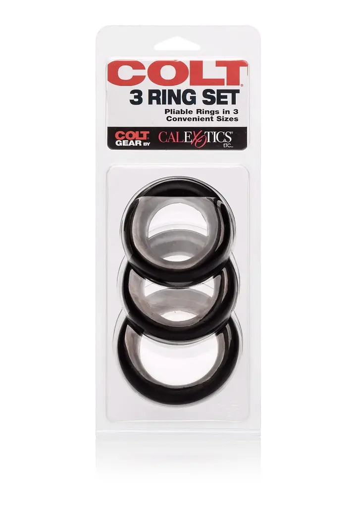Набір ерекційних кілець Calexotics Colt 3 Ring Set, 3 шт (чорний) - фото 4