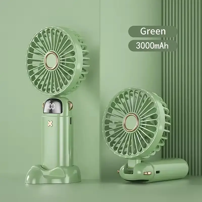 Портативний акумуляторний вентилятор на 5 швидкостей 3000 mAh 18,8 × 9 × 4,65 см Зелений (00154)