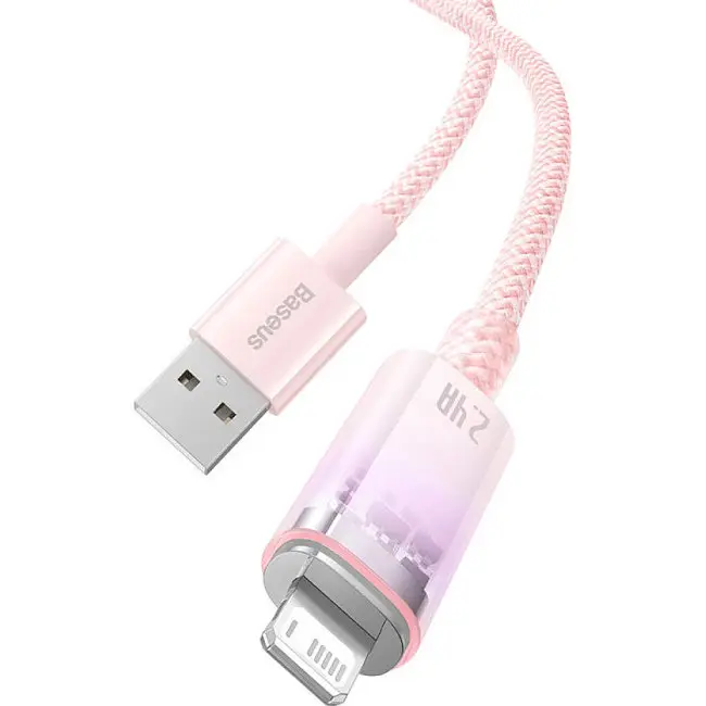 Кабель Baseus Explorer Series Fast Charging Cable with Smart Temperature Control Cable USB to Lightning 2.4A 1m CATS010004 Pink - фото 2