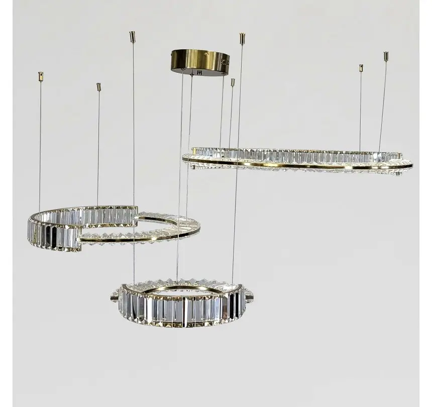 Підвісна LED-люстра Artlight 561/80+60+40 з трьома кришталевими кільцями, латунь, 195 Вт, від 20-30 м² - фото 2